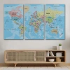 Dünya Haritası Türkçe Kanvas Tablo Ayrıntılı Dekoratif-Okyanuslu 2160