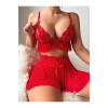 Fantezi Göğüs Detay Büstiyer Şort Kırmızı