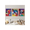 Renkli Geometrik Desenli Pop Art 3 lü Kanvas Duvar Tablo Seti-AO-14