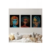Renkli Pop Art Kadınlar Dekoratif Duvar Tablosu Üçlü Set-EU-120