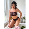 Tül Detay Büstiyer Alt Takım Set Desenli