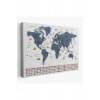 Türkçe Dünya Haritası Ayrıntılı Eğitici  Sembollü Bayraklı Dekoratif Kanvas Tablo 2842