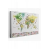 Türkçe Dünya Haritası Ayrıntılı Eğitici  Sembollü Bayraklı Dekoratif Kanvas Tablo 2848