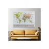 Türkçe Dünya Haritası Ayrıntılı Eğitici  Sembollü Bayraklı Dekoratif Kanvas Tablo 2850