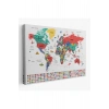 Türkçe Dünya Haritası Ayrıntılı Eğitici  Sembollü Bayraklı Dekoratif Kanvas Tablo 2866