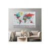 Türkçe Dünya Haritası Ayrıntılı Eğitici  Sembollü Bayraklı Dekoratif Kanvas Tablo 2866
