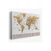 Türkçe Dünya Haritası Ayrıntılı Eğitici  Sembollü Bayraklı Dekoratif Kanvas Tablo 2874