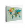 Türkçe Dünya Haritası Çok Detaylı Ünlü Yerler Sembollü Kanvas Tablo 1749