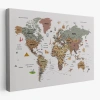 Türkçe Dünya Haritası Çok Detaylı Ünlü Yerler Sembollü Kanvas Tablo 1773