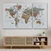 Türkçe Dünya Haritası Çok Detaylı Ünlü Yerler Sembollü Kanvas Tablo 1773