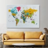 Türkçe Dünya Haritası Dekoratif Kanvas Tablo Son Derece Detaylı 1628