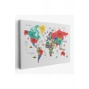 Türkçe Dünya Haritası Dekoratif Kanvas Tablo Ülke-Başkentli Öğretici ve Sembollü 2314