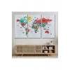 Türkçe Dünya Haritası Dekoratif Kanvas Tablo Ülke-Başkentli Öğretici ve Sembollü 2314