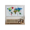 Türkçe Dünya Haritası Dekoratif Kanvas Tablo Ülke-Başkentli Öğretici ve Sembollü 2330