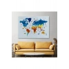 Türkçe Dünya Haritası Kanvas Tablo  Ülke Başkentli ve Ünlü Yerler Sembollü 2640