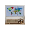 Türkçe Dünya Haritası Kanvas Tablo  Ülke Başkentli ve Ünlü Yerler Sembollü 2704