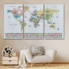 Türkçe Dünya Haritası Kanvas Tablo Ülke Bayraklı ve Dekoratif 2384