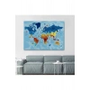 Türkçe Dünya Haritası Sembollü ve Okyanuslu Dekoratif Kanvas Tablo 2422