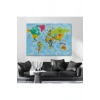 Türkçe Dünya Haritası Sembollü ve Okyanuslu Dekoratif Kanvas Tablo 2472