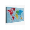 Türkçe Dünya Haritası Sembollü ve Okyanuslu Dekoratif Kanvas Tablo 2480