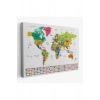 Türkçe Dünya Haritası Son Derece Ayrıntılı Eğitici  ve Bayraklı Kanvas Tablo 2799