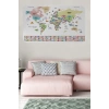 Türkçe Ülke Bayrak lı Eğitici Başkent Detaylı Atlası Dünya Haritası Duvar Sticker -60x105-3859