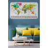 Türkçe Ülke Bayrak lı Eğitici Başkent Detaylı Atlası Dünya Haritası Duvar Sticker -60x105-3860