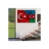 Türkiye Azerbaycan Bayrak Desenli Dekoratif Kanvas Tablo-6516