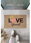 Bej Kapı Önü Paspası Love Yourself Ayıcık Desen  K-3327