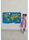 Eğitici Dünya Haritası Dünya Atlası Çocuk ve Bebek Odası Duvar Sticker-60x105-3774