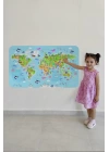 Eğitici Dünya Haritası Dünya Atlası Çocuk ve Bebek Odası Duvar Sticker-60x105-3783