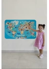 Eğitici Dünya Haritası Dünya Atlası Çocuk ve Bebek Odası Duvar Sticker-60x105-3787