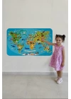 Eğitici Dünya Haritası Dünya Atlası Çocuk ve Bebek Odası Duvar Sticker-60x105-3788