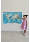 Eğitici Dünya Haritası Dünya Atlası Çocuk ve Bebek Odası Duvar Sticker -60x105-3802