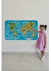 Eğitici Dünya Haritası Dünya Atlası Çocuk ve Bebek Odası Duvar Sticker -60x105-3805