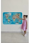 Eğitici Dünya Haritası Dünya Atlası Çocuk ve Bebek Odası Duvar Sticker -60x105-3806