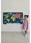 Eğitici Dünya Haritası Dünya Atlası Çocuk ve Bebek Odası Duvar Sticker -60x105-3810