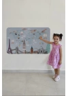 Eğitici Dünya Haritası Dünya Atlası Çocuk ve Bebek Odası Duvar Sticker -60x105-3820