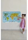 Eğitici Dünya Haritası Dünya Atlası Çocuk ve Bebek Odası Duvar Sticker -60x105-3830