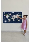 Eğitici ve Bayraklı Dünya Haritası Dünya Atlası Çocuk ve Bebek Odası Duvar Sticker-60x105-3819