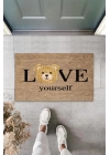 Kahverengi Kapı Önü Paspası Love Yourself Ayıcık Desen  K-3329