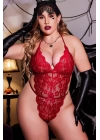 Kırmızı Dantelli Büyük Beden Babydoll Gecelik TM1305