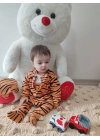 Pooh Desenli Zebra Çizgili Şapkalı Sweatli 3lü Kız Erkek Bebek Tulumu(sarı) Sarı