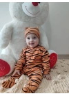 Pooh Desenli Zebra Çizgili Şapkalı Sweatli 3lü Kız Erkek Bebek Tulumu(sarı) Sarı