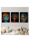 Renkli Pop Art Kadınlar Dekoratif Duvar Tablosu Üçlü Set-EU-120