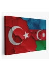 Türkiye Azerbaycan Bayrak Desenli Dekoratif Kanvas Tablo-6516