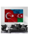 Türkiye Azerbaycan Bayrak Desenli Dekoratif Kanvas Tablo-6516