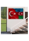 Türkiye Azerbaycan Bayrak Desenli Dekoratif Kanvas Tablo-6516