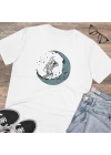 Unisex Astronaut Digging The Moon Baskılı Beyaz Basic Tshirt