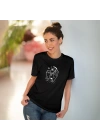 Unisex Azrail ve Kedi Baskılı Gotik Siyah Basic Tshirt